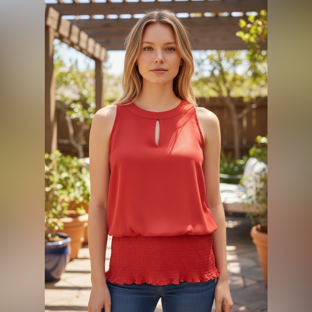 #270 Joseph A Red Keyhole Tank Top